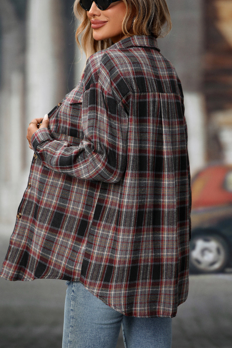 Plaid Button Down Shirt with Chest Pockets and Tie Hem