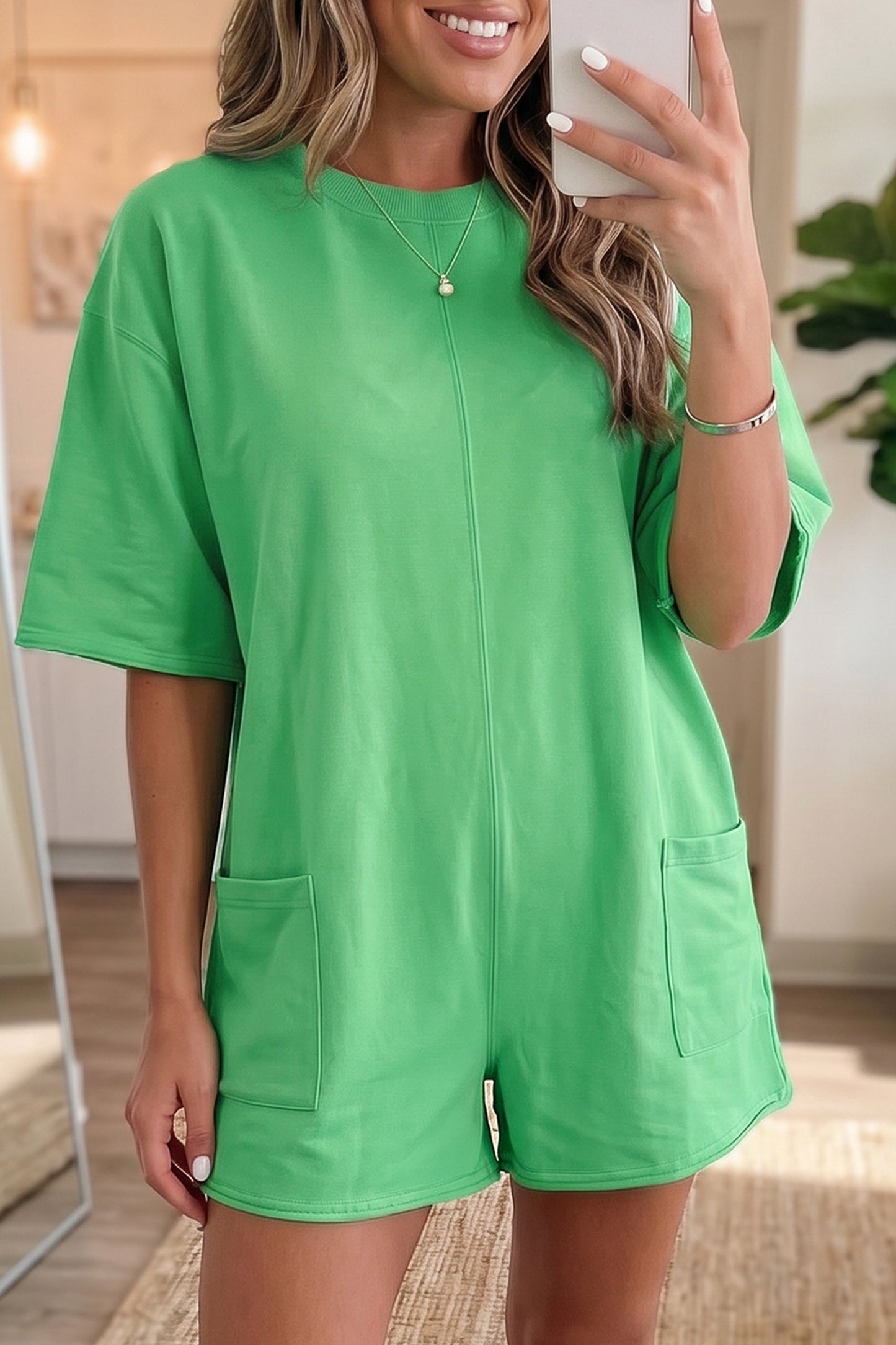 Solid Cotton Romper Shift Half Sleeve Casual Daily