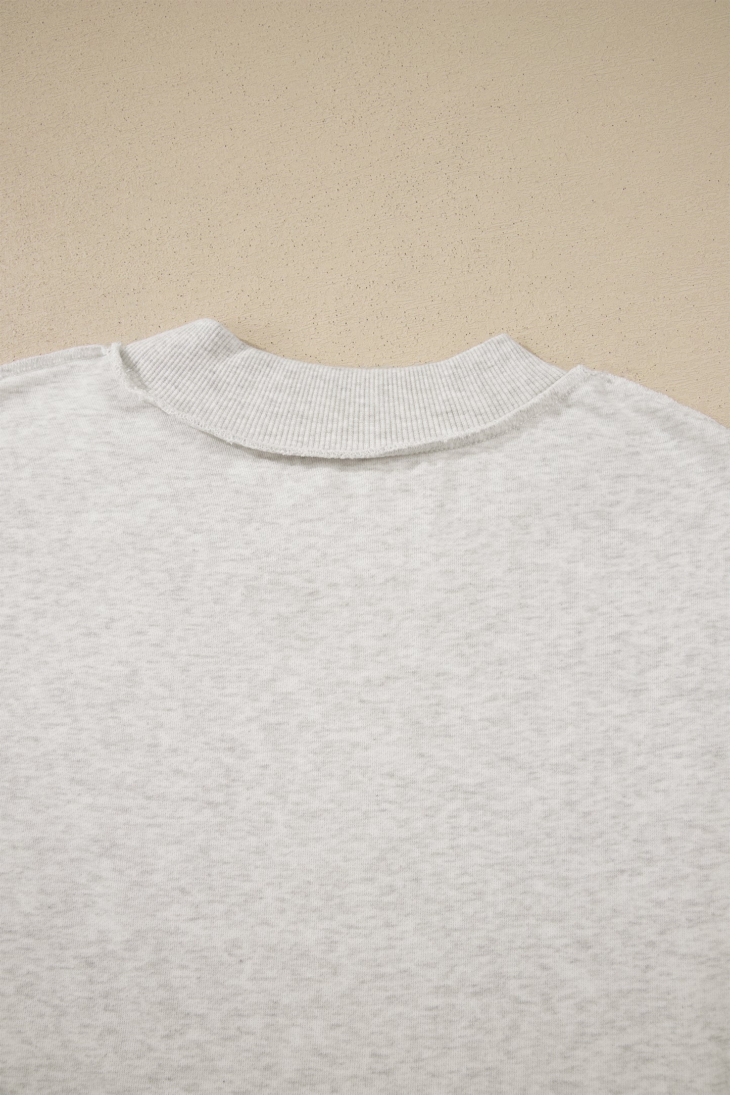 Solid Cotton Blend Tee High Neck Raw Hem Top