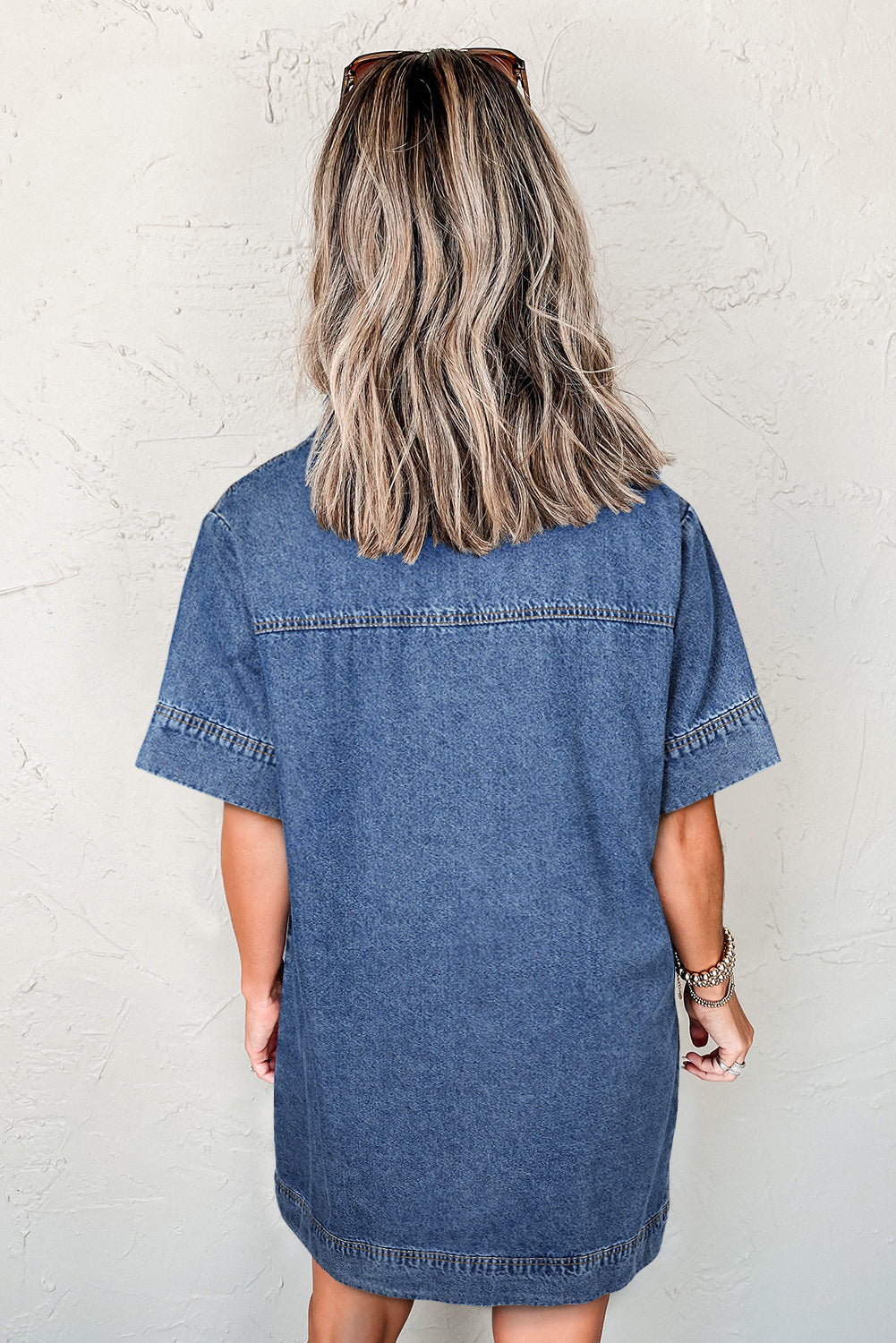 Turn-Down Collar Pocket Denim Shift Mini Dress for Casual Days
