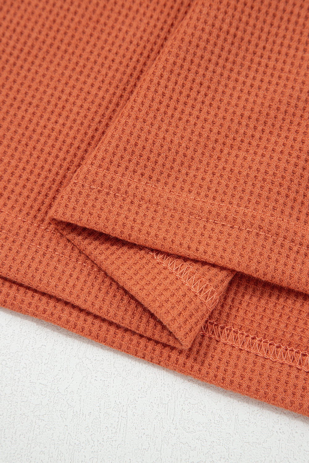 Cinnamon Waffle Printed Patchwork Drawstring Hooded Long Sleeve Top