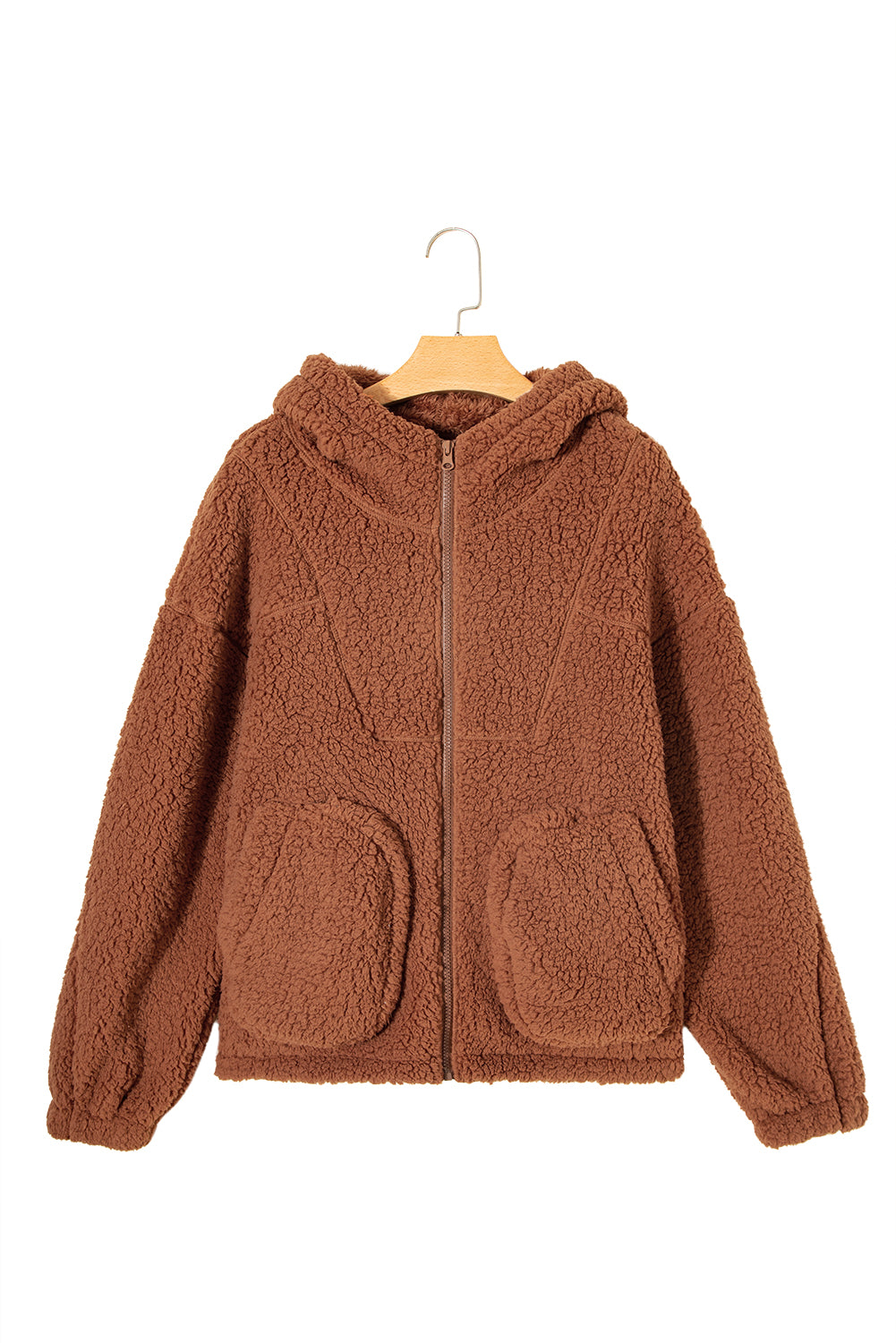 Straw Yellow Zip Up Hooded Sherpa Jacket