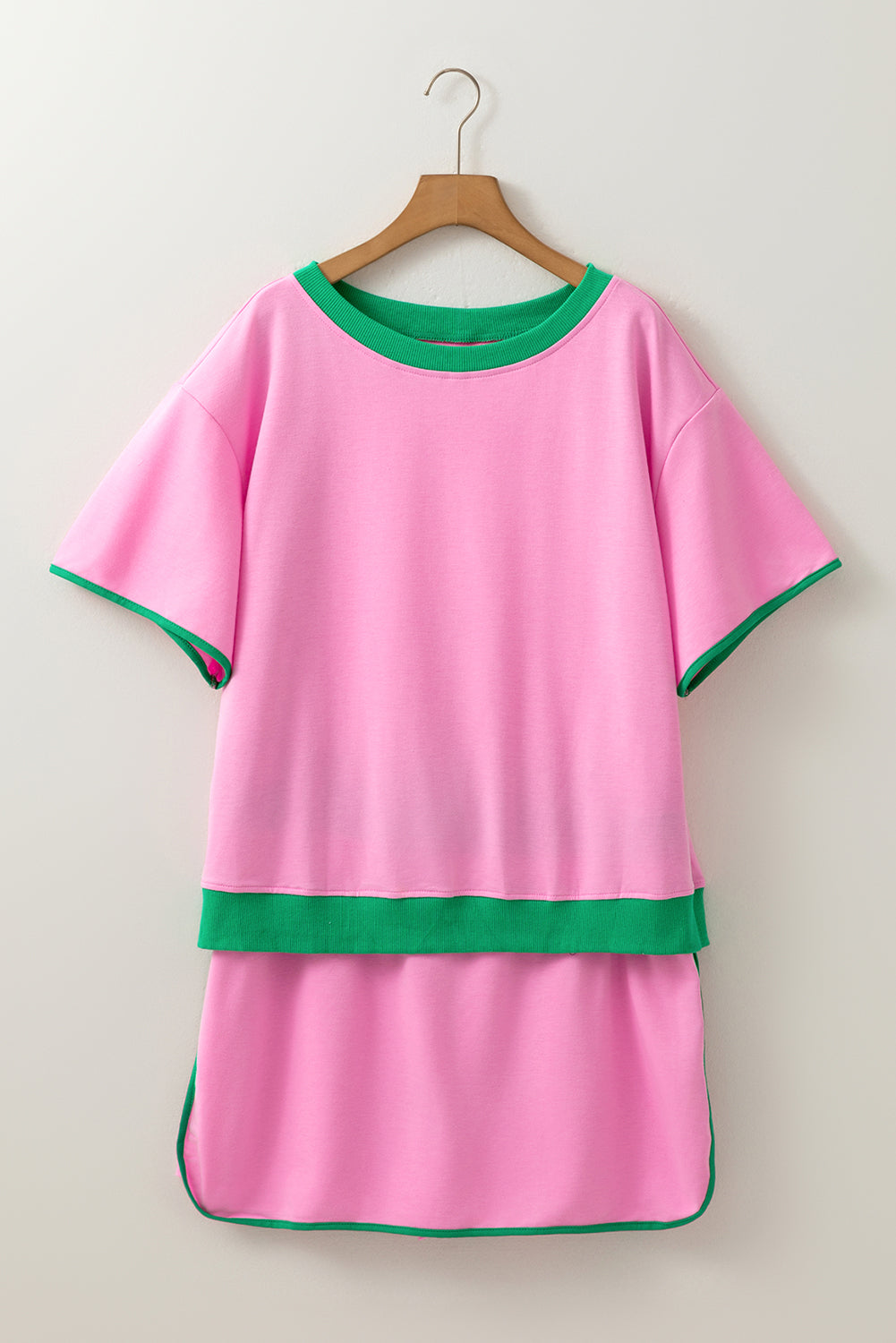 Evergreen Plus Size Contrast Trim T Shirt and Skirt Two Piece Set