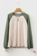Mist Green Waffle Color Block Raglan Sleeve Top