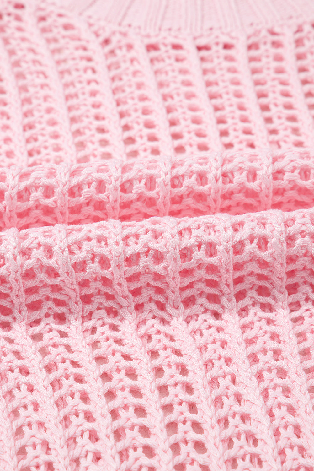 Pink Hollow-out Crochet Side Tied Short Sleeve Sweater