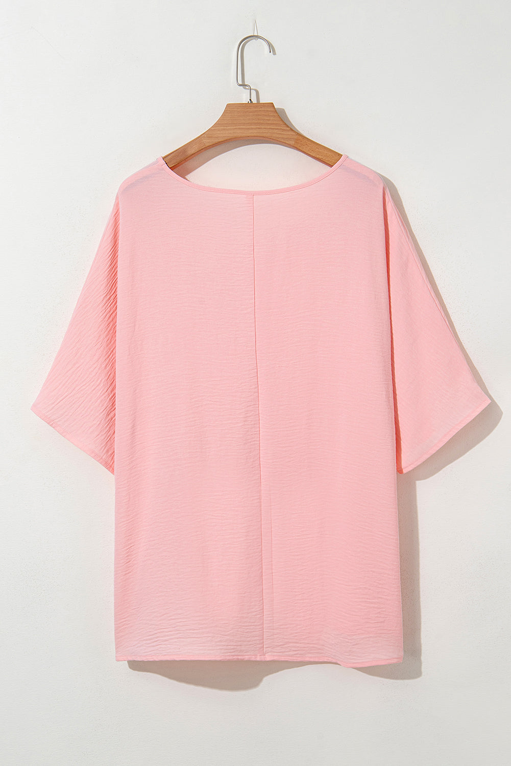 Pink Textured Half Sleeve V Neck Plus Size T Shirt with Chest Pocket