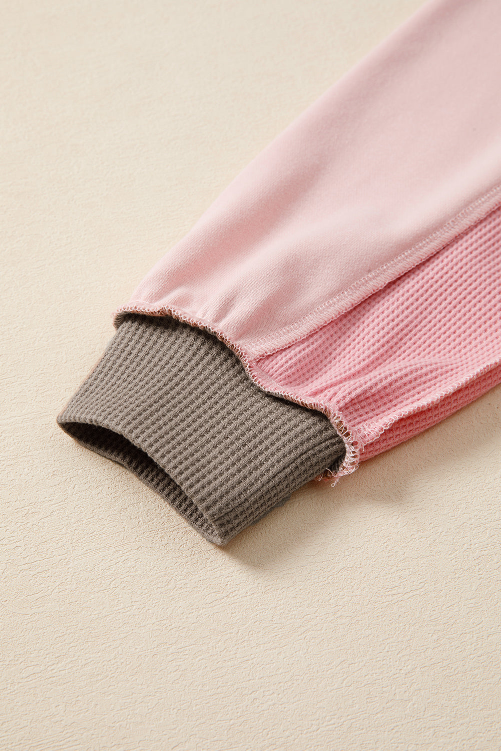 Color Block Mix Texture Waffle Patchwork Oversize Sweatshirt