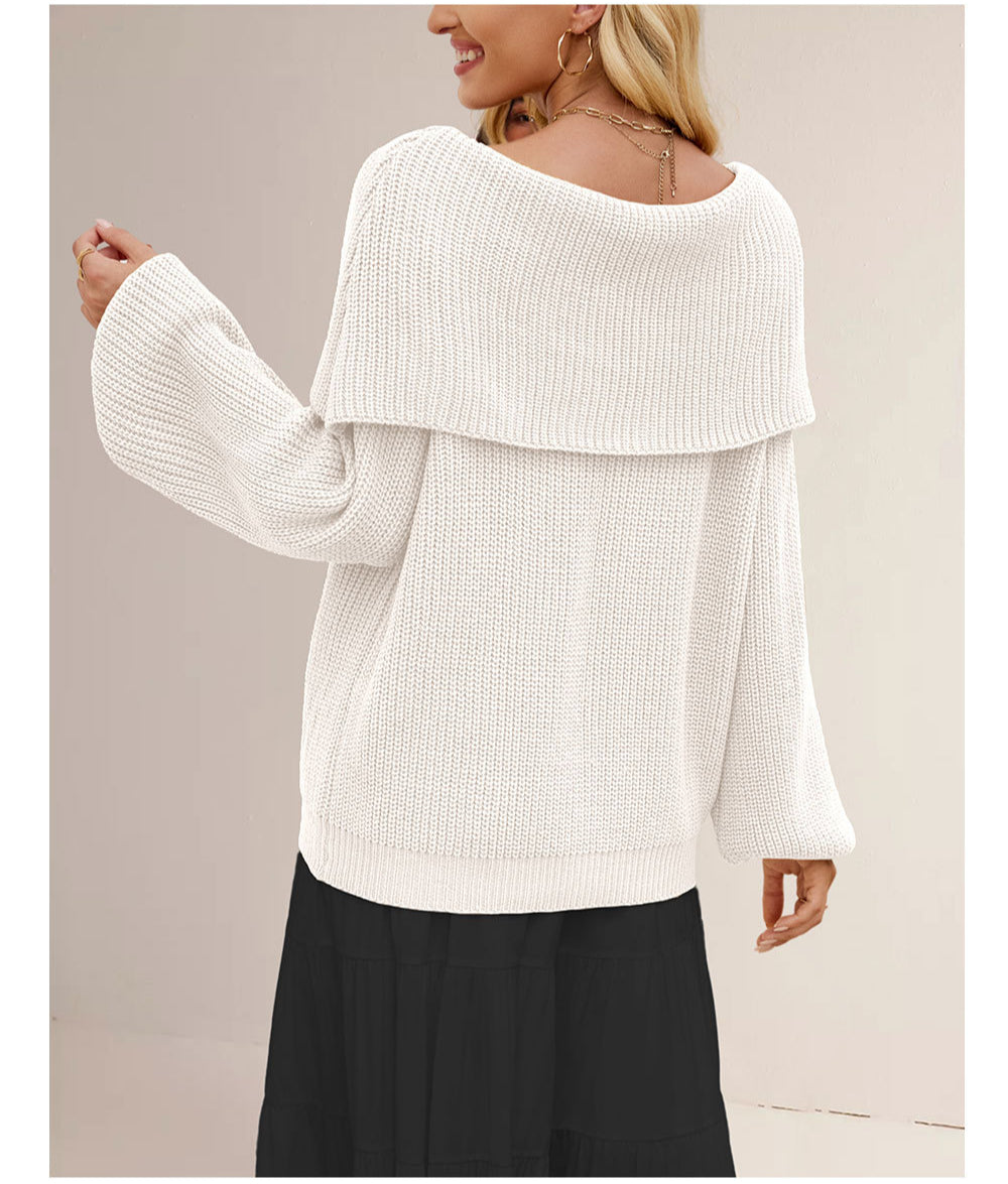 Off Shoulder Knit Pullover Sweater | Loose Fit Fall Top