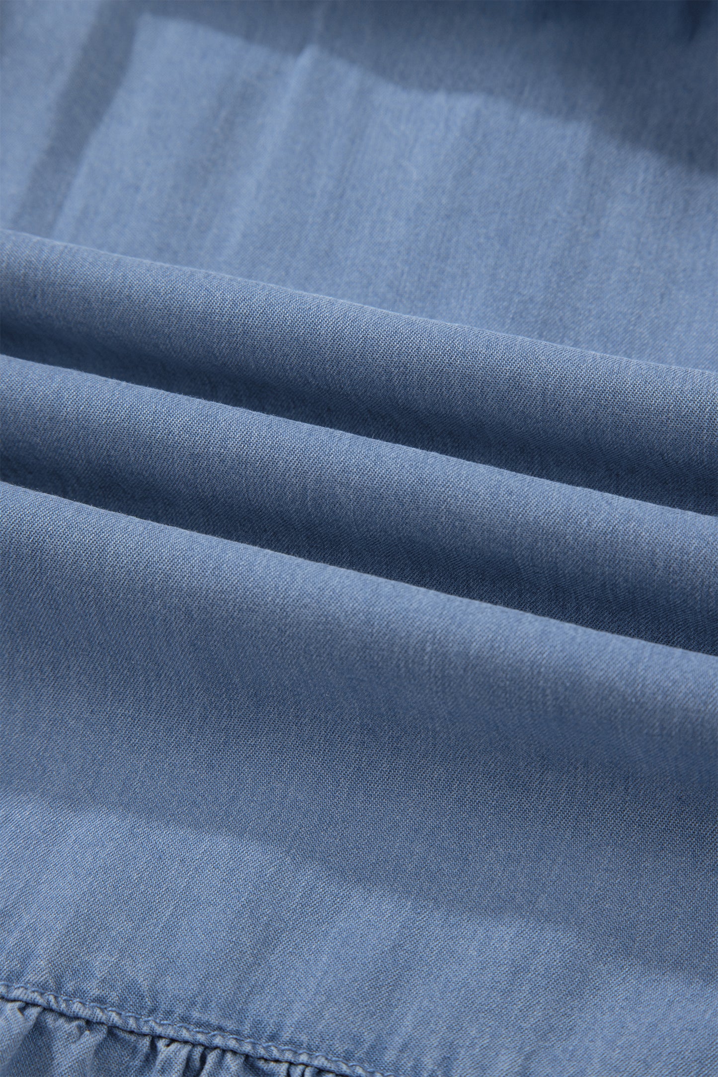 Beau Blue Elastic Waist Ruffled Tiered Flared Denim Maxi Skirt