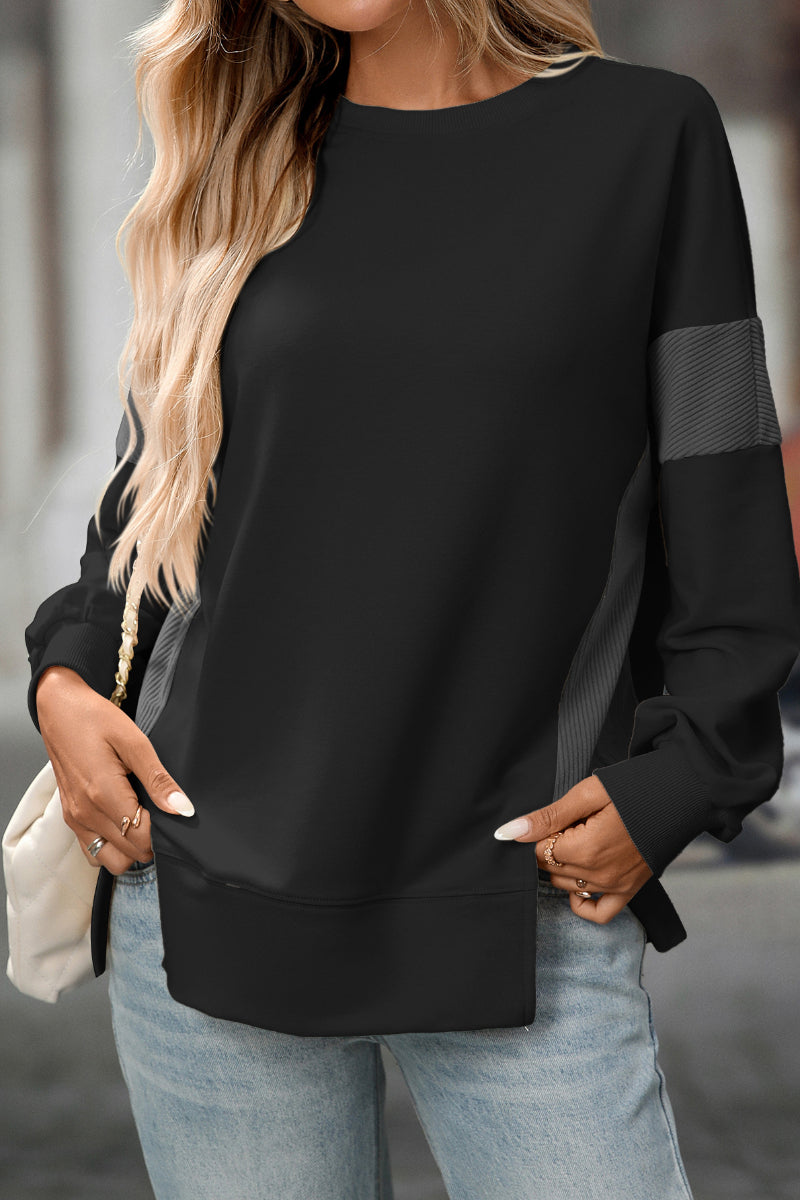 Colorblock Crewneck Long Sleeve Pullover Sweatshirt Women