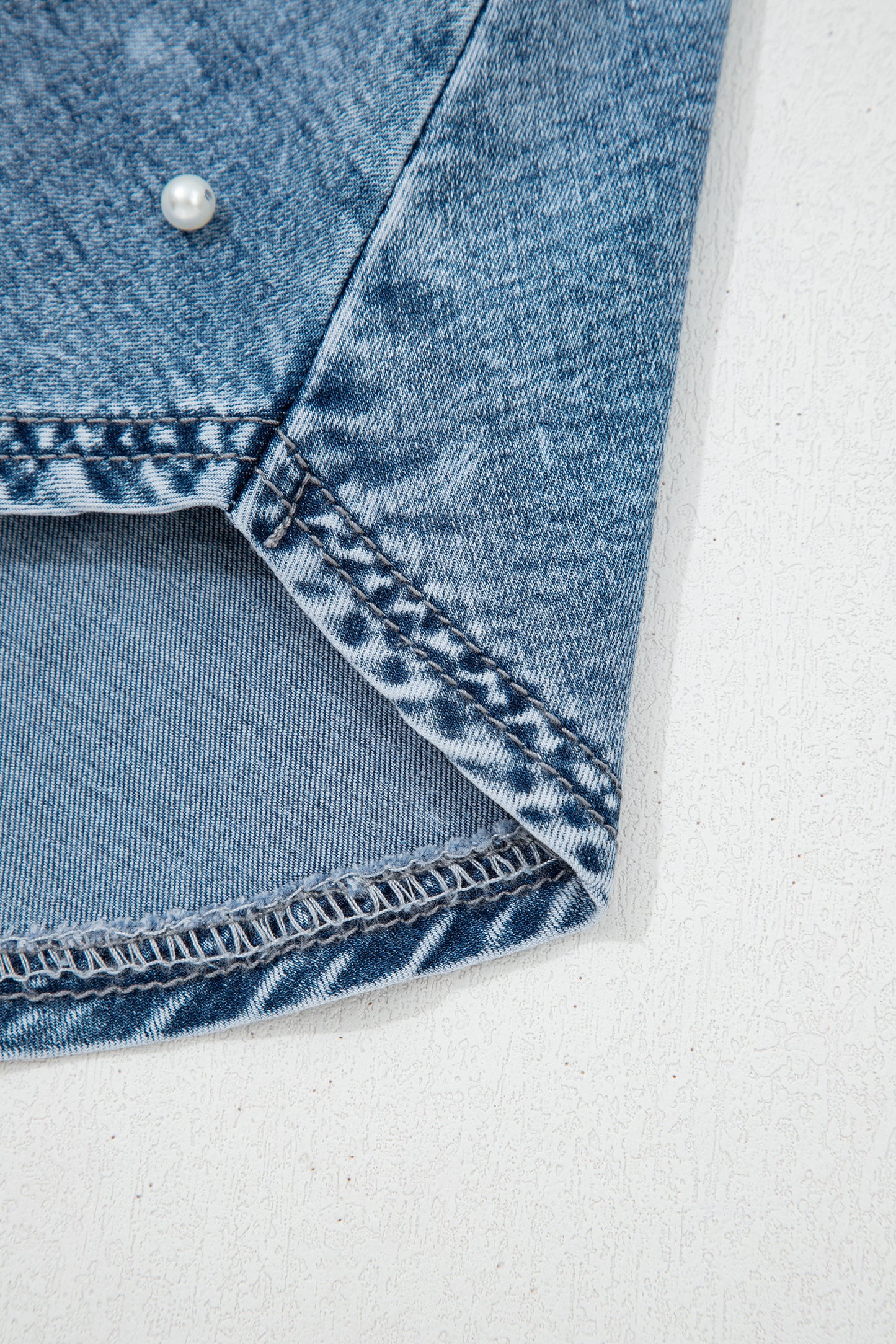 Ashleigh Blue Denim Pearl Embellished Elastic Waist Mini Skort