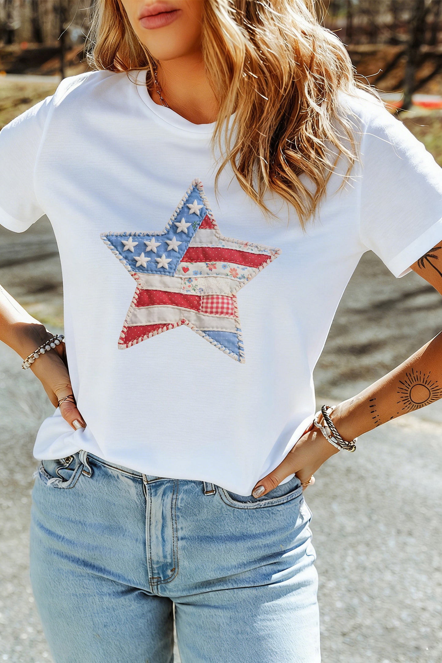 Star Cotton Blend Graphic Tee Patriotic Vintage Boutique