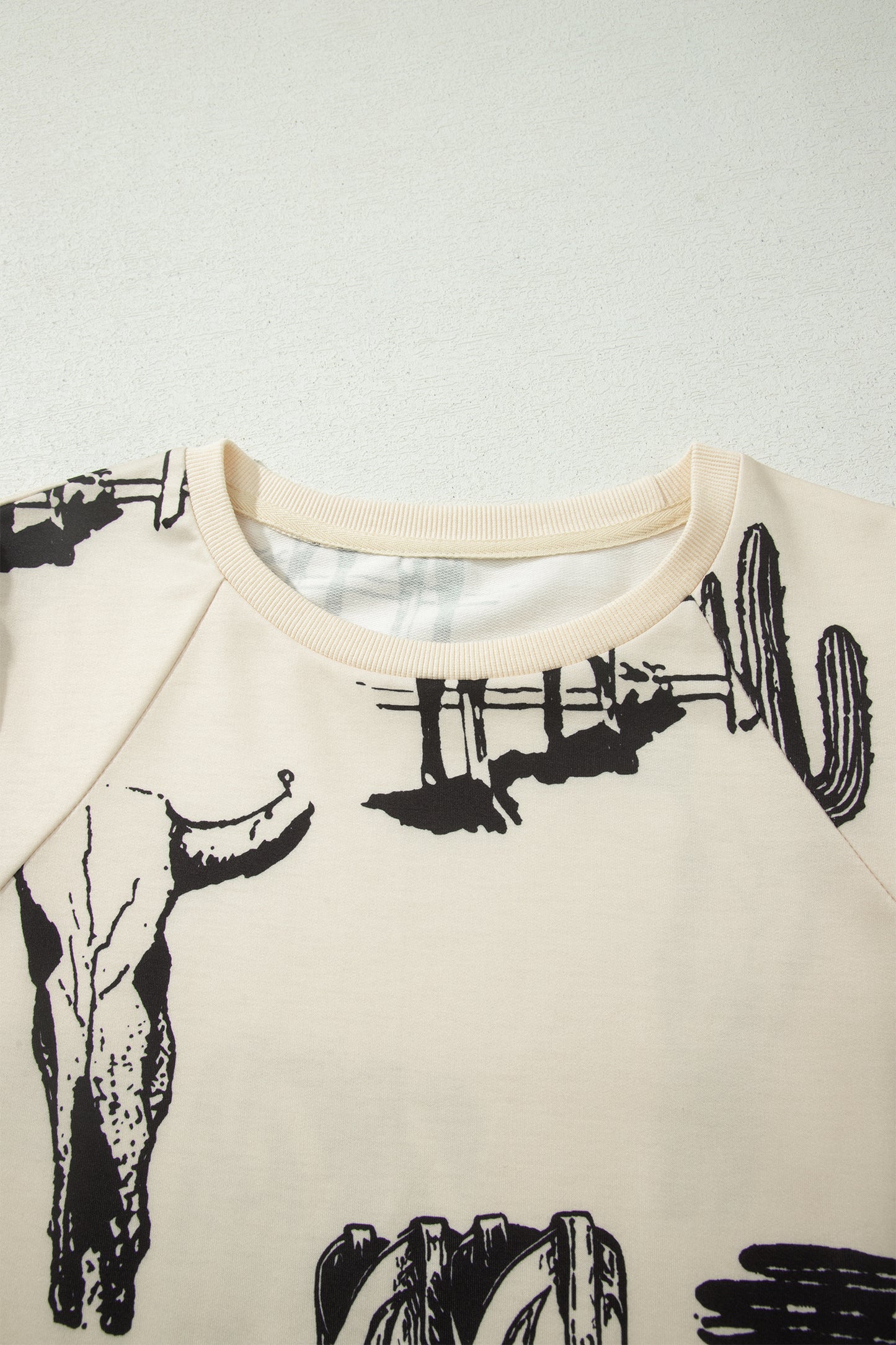 Beige Retro Western Print T Shirt