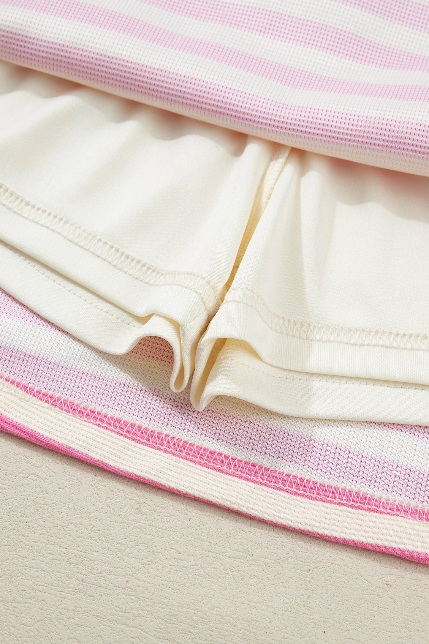 Textured Stripe Print Contrast Trim Zip Collar Sleeveless 2pcs Skort Set