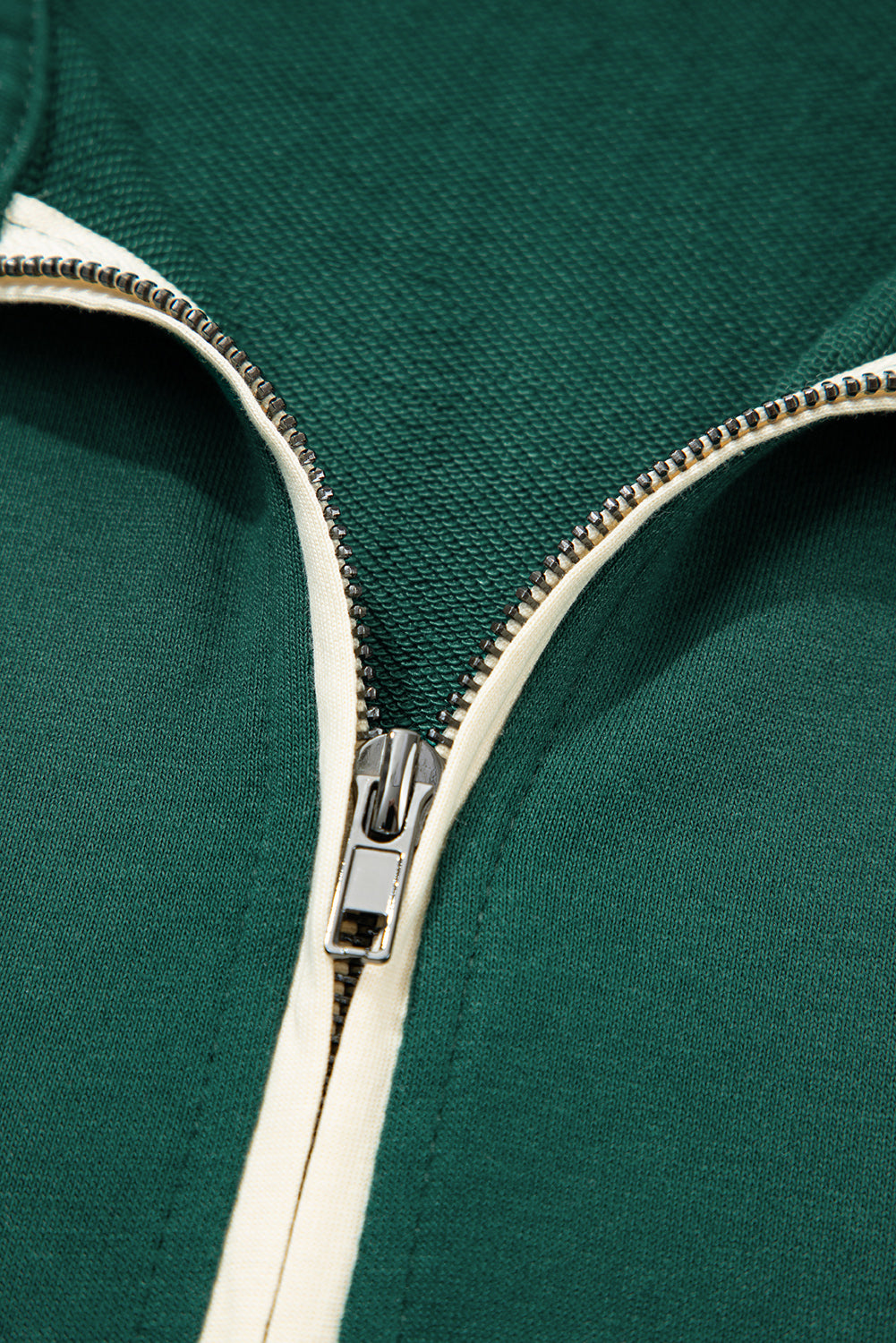 Evergreen Contrast Trim Zip Collar Long Sleeve Ruffle Hem Mini Dress