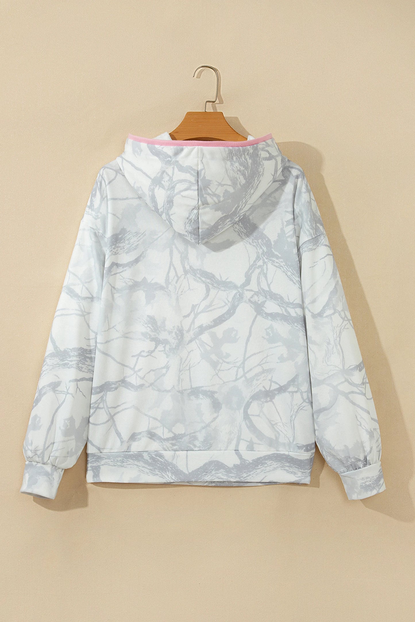 Gray Abstract Print Colorblock Long Sleeve Hoodie