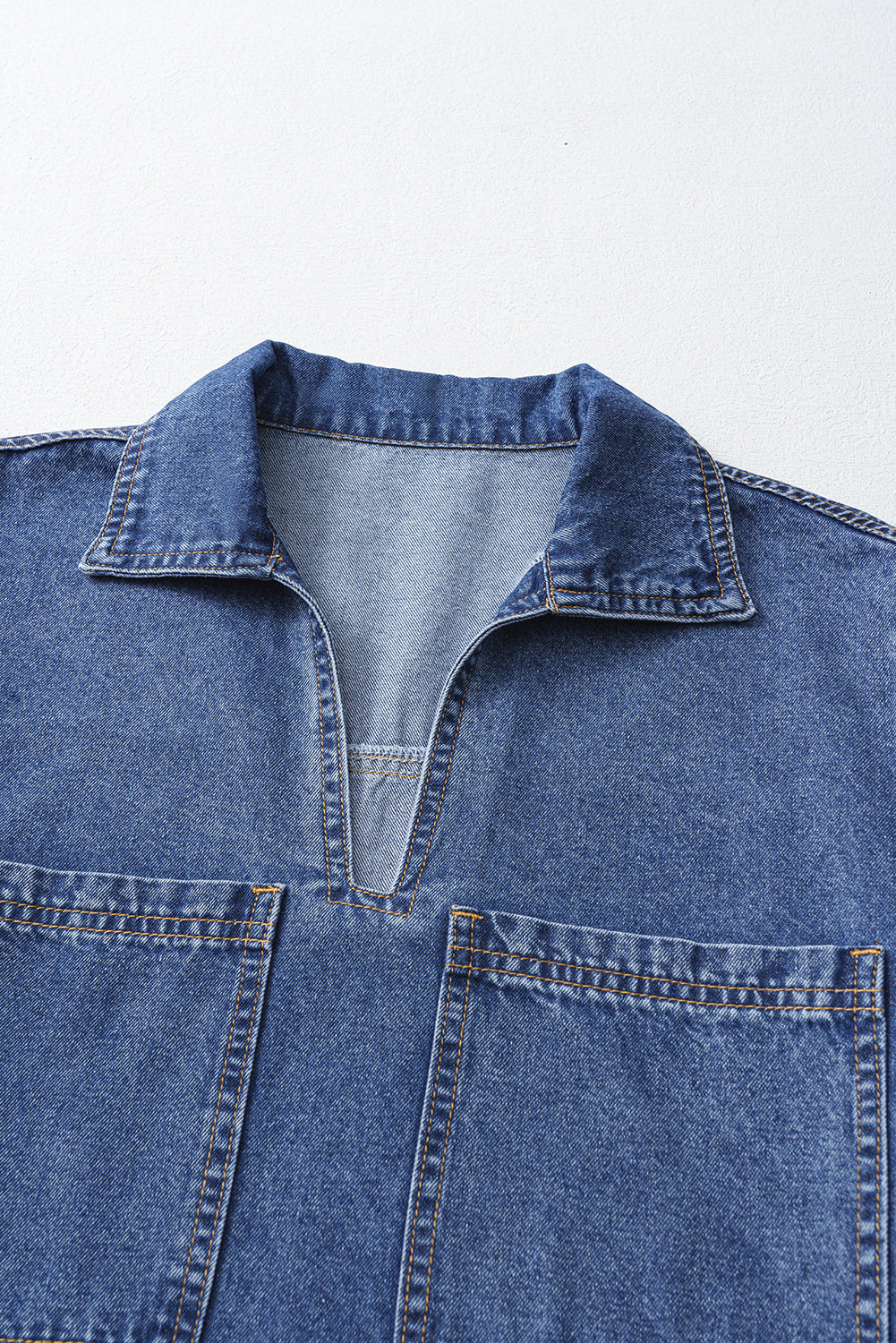 Turn-Down Collar Pocket Denim Shift Mini Dress for Casual Days