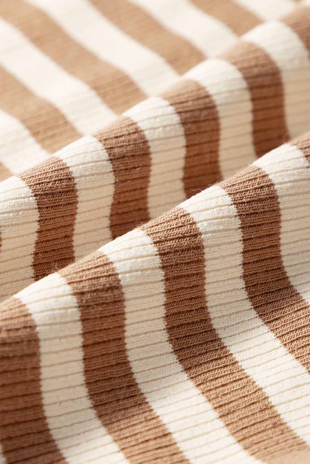 Khaki Stripe Exposed Seam Trim Round Neck Sleeveless Top