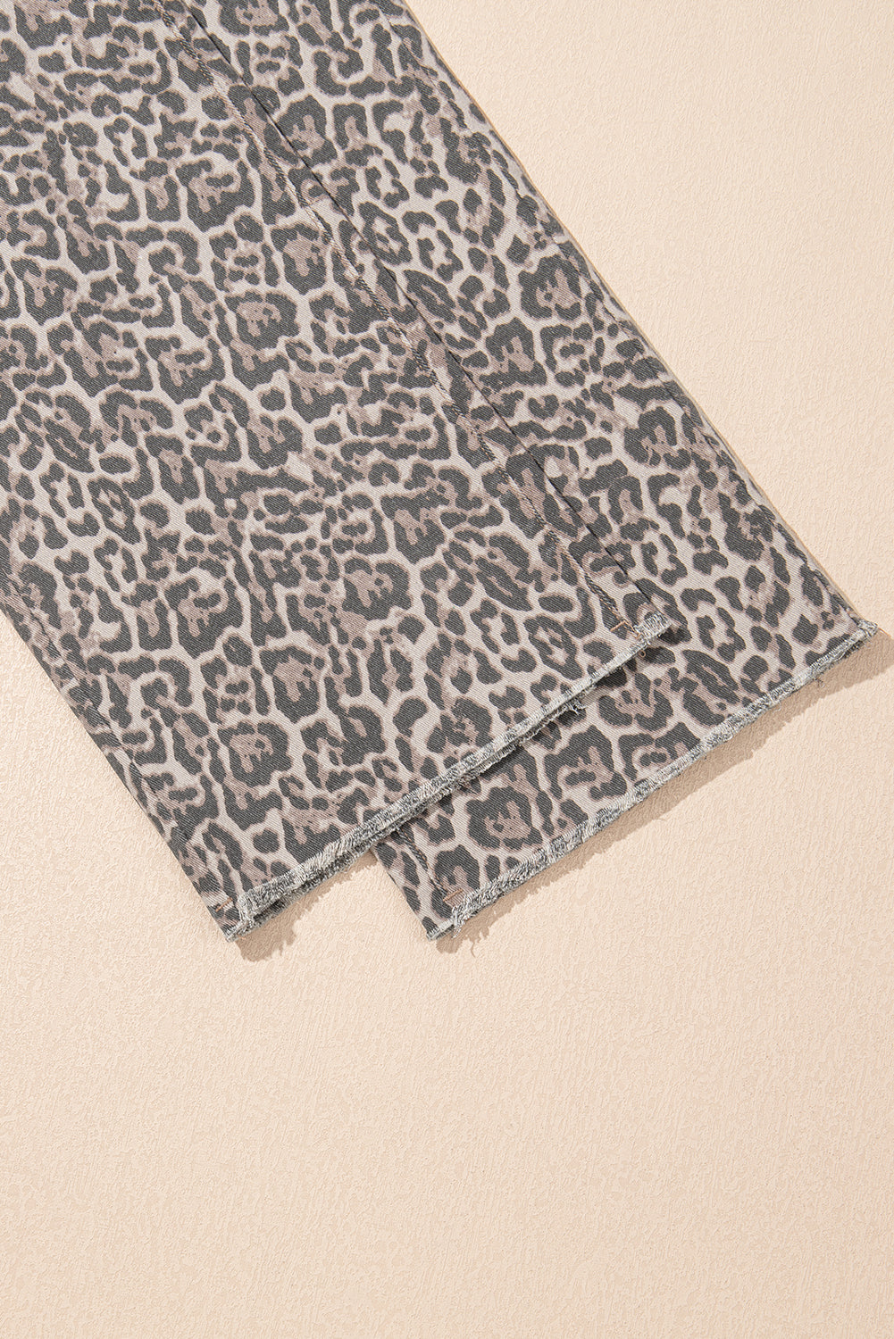 Brown Leopard Frayed Edge Wide Leg High Waist Jeans