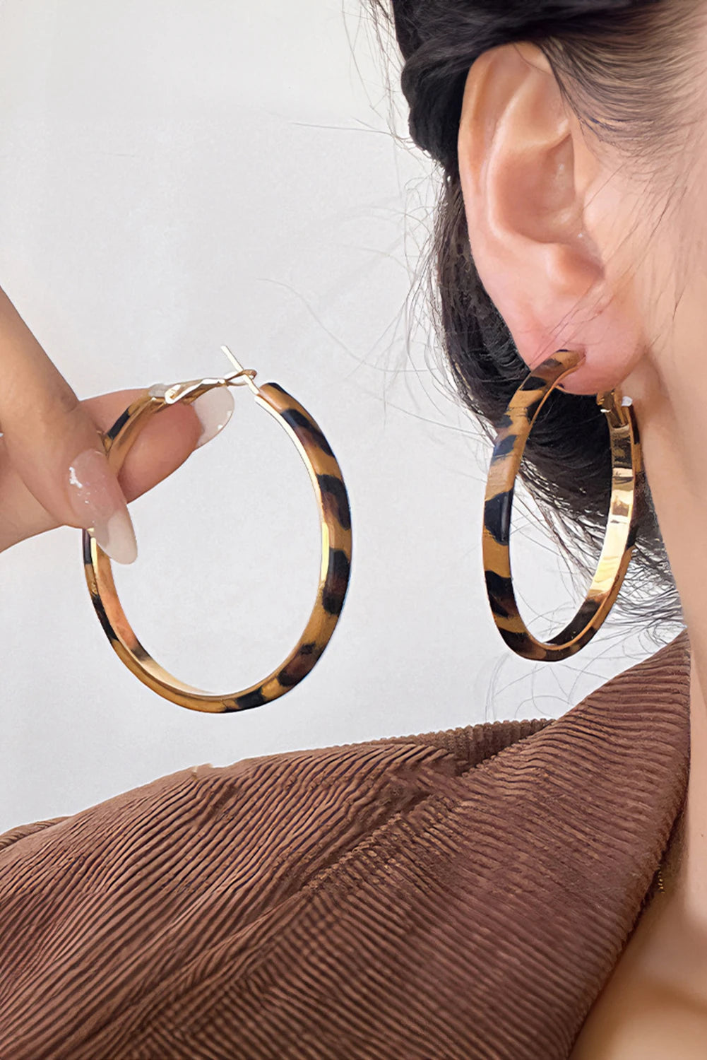 Thai Curry Stainless Alloy Leopard Hoop Earrings