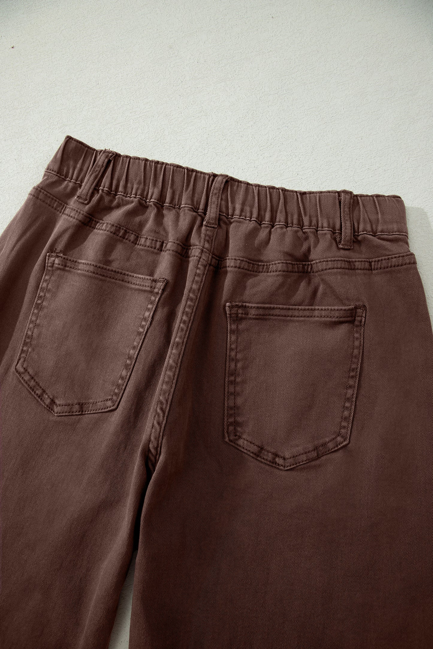 Coffee Solid Color Square Patch Pocket Ankle-length Barrel Jeans