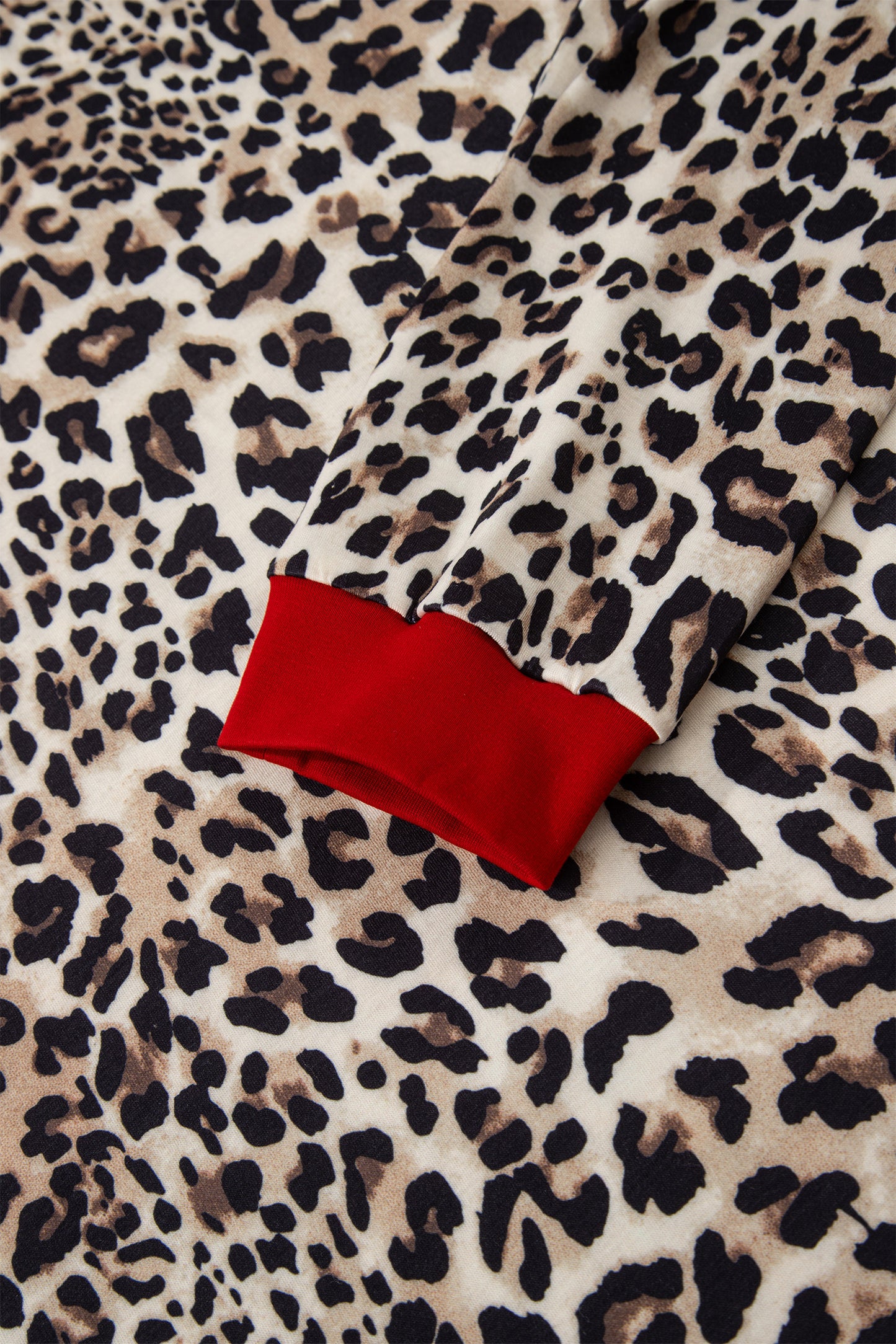 Brown Leopard Print Contrast Trim Round Neck Long Sleeve Top