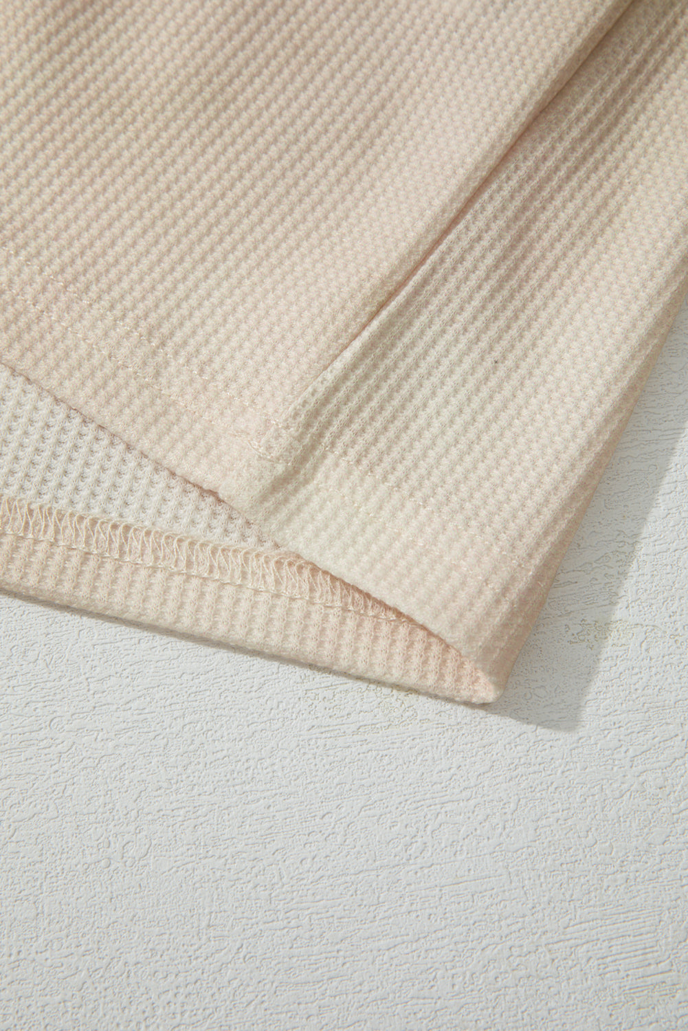 Beige Floral Patched Waffle Textured Colorblock V Neck Casual Hooded Top