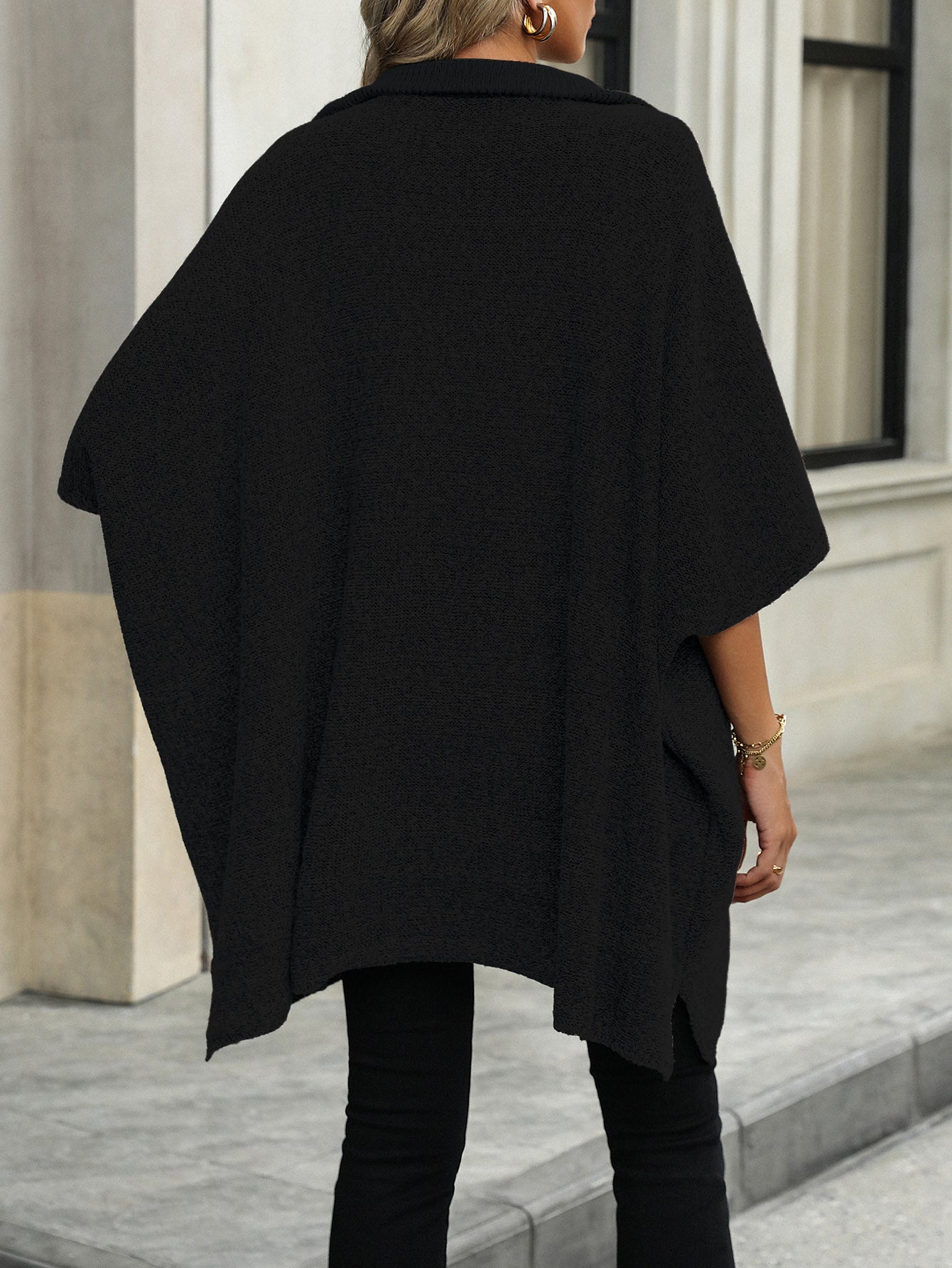 Medium and Long Knitted Sweater Long-sleeved Zipper Lapel Sweater