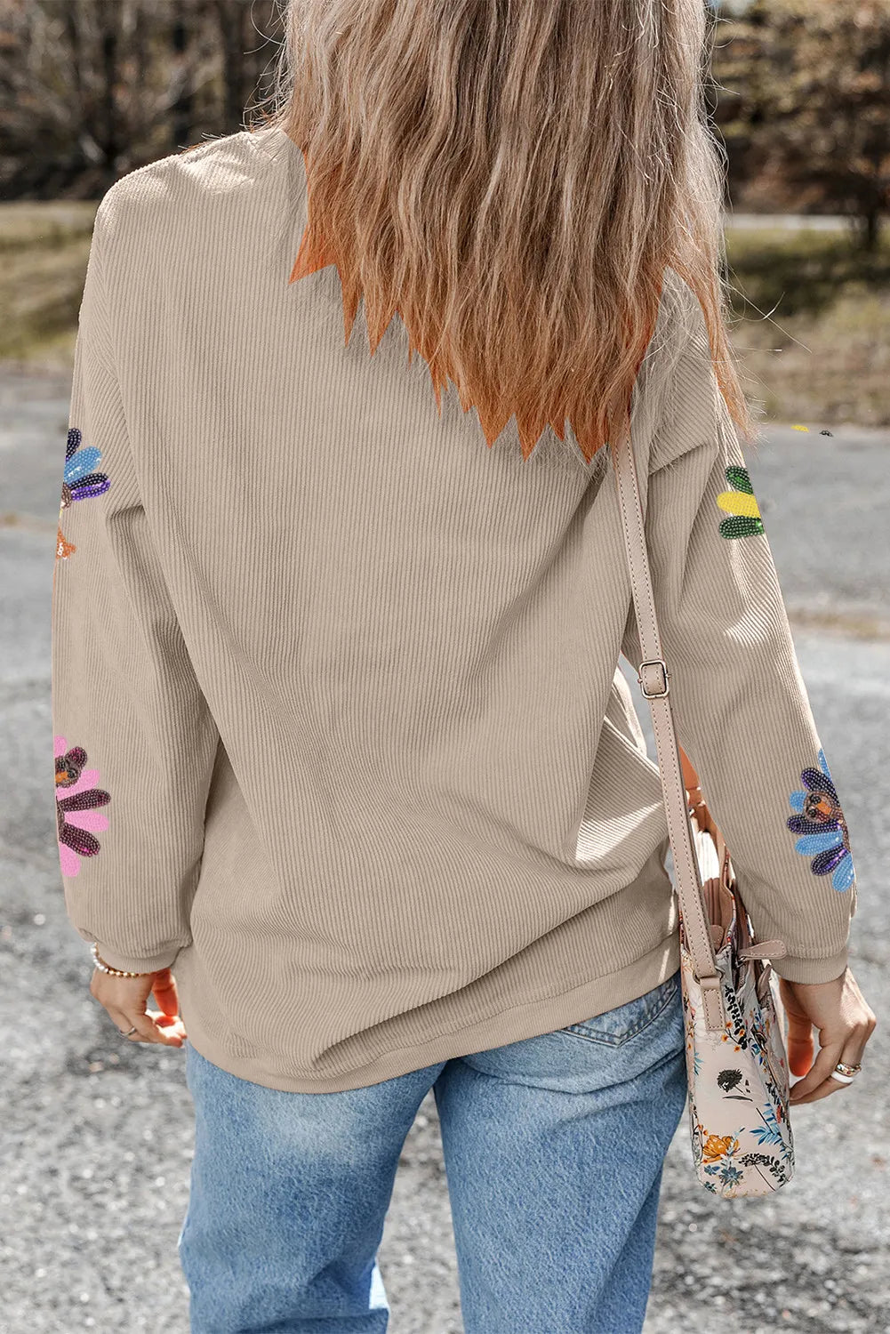 Orange Turkey Graphic Corded Baggy Sweatshirt
