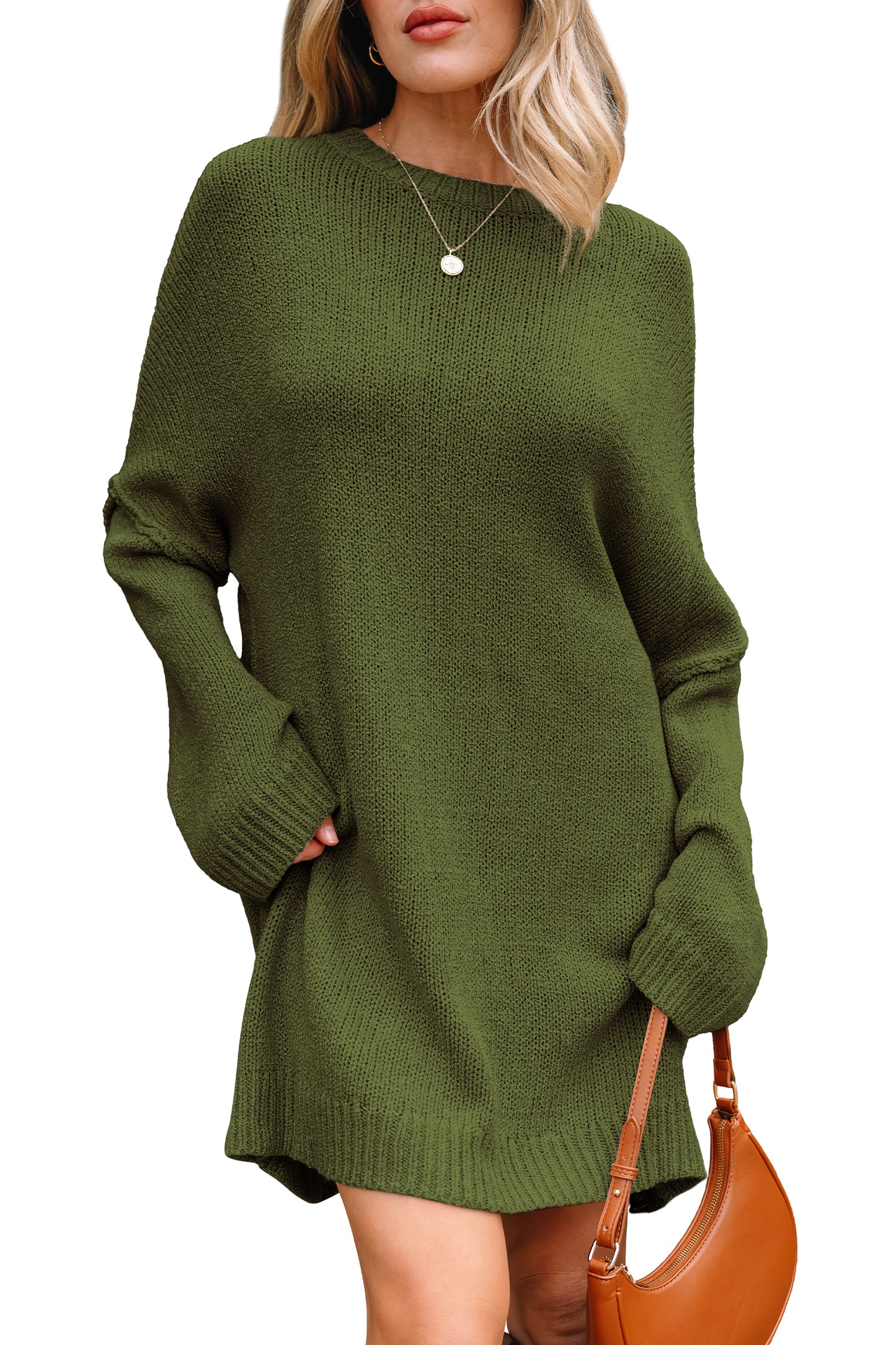 Pale Khaki Oversize Drop Shoulder Slouchy Sweater Dress