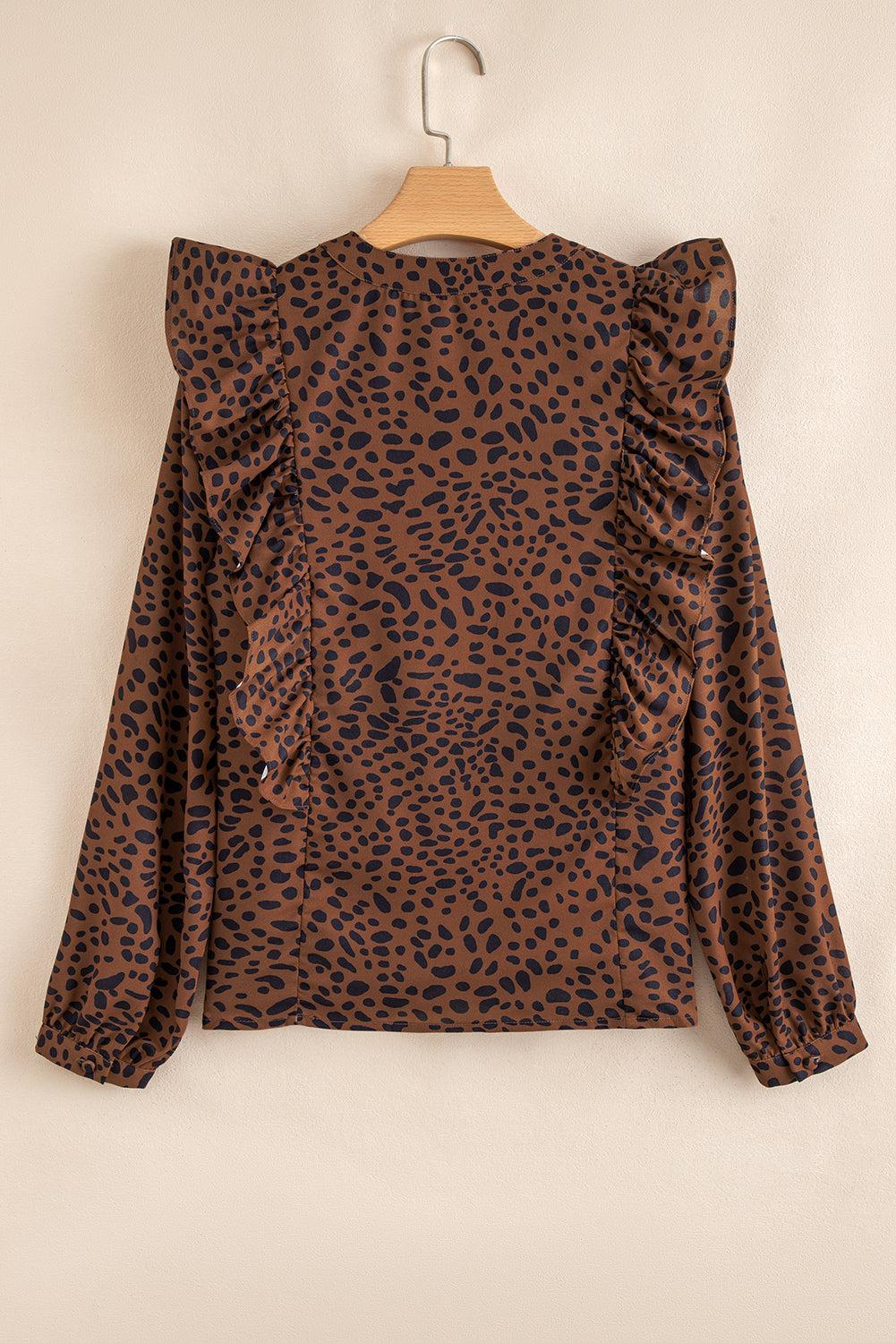 Brown Leopard Print Ruffled Puff Sleeve Blouse