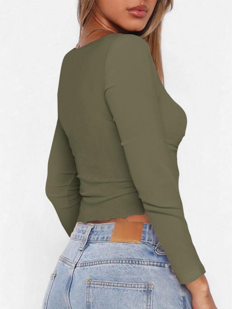 Long Sleeve Twisted Front V-Neck Long Sleeve T-Shirt Women