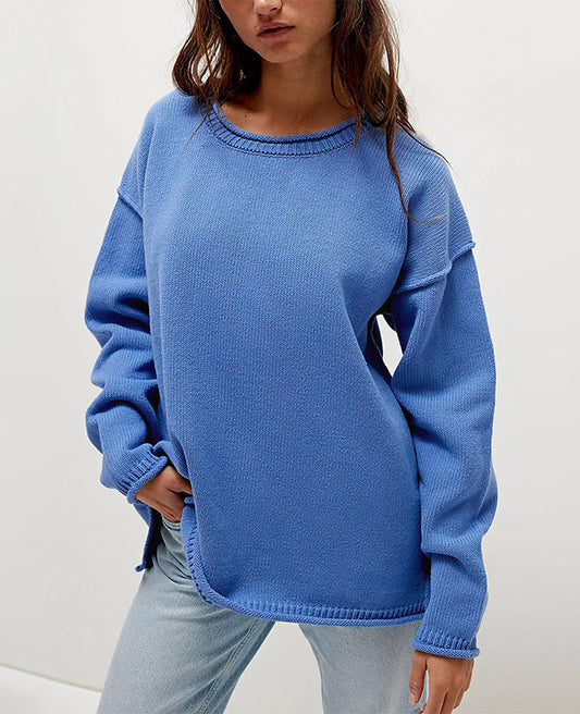 Oversized Crewneck Knit Sweater | Solid Color Pullover