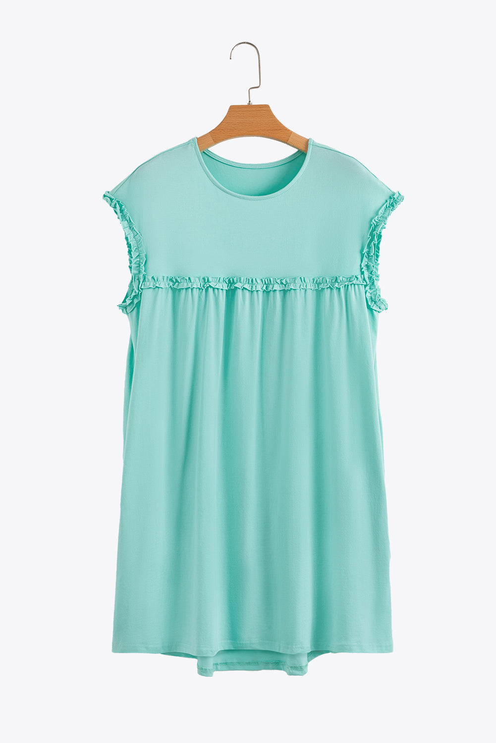 Oatmeal Frilled Trim Crew Neck Loose Fit Mini Dress