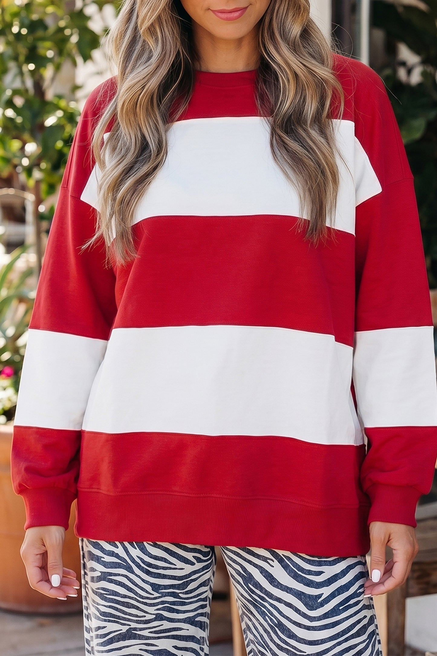 Evergreen Colorblock Drop Shoulder Baggy Sweatshirt