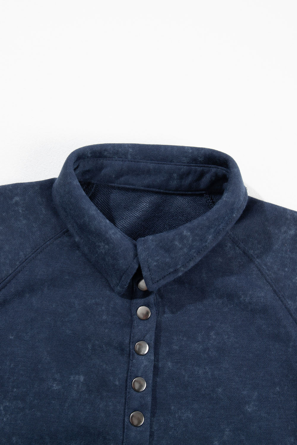 Gray Washed Snap Buttons Lantern Sleeve Pullover Sweatshirt