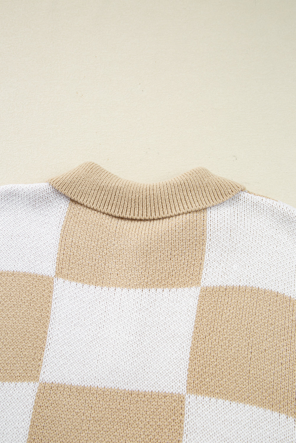 Grapefruit Orange Checkered Pattern Polo Collar Loose Sweater