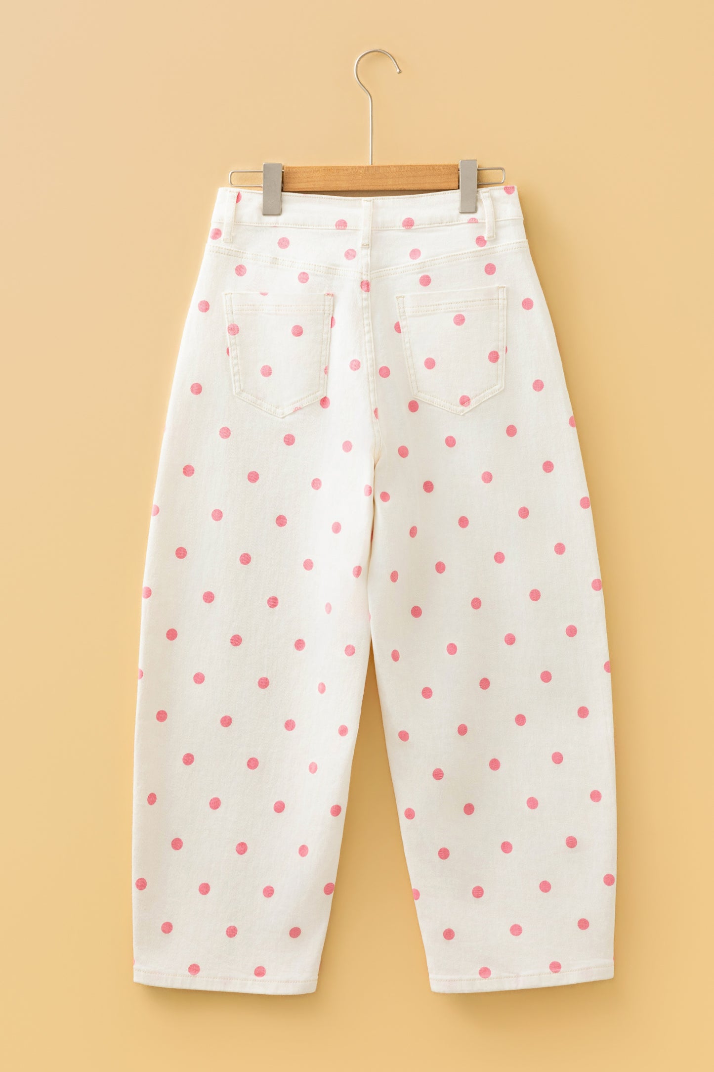 Polka Dot Cotton Jeans Casual High Waist Wide Leg