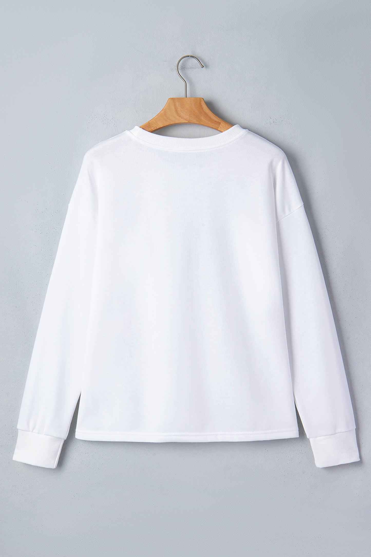 White Solid Color Dropped Shoulder Long Sleeve Top