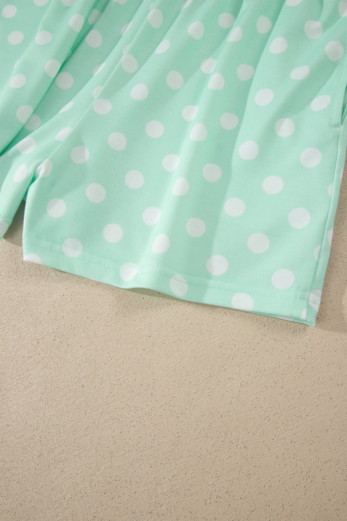 Sky Blue Polka Dot Print Color Block Trim Mock Neck Short Set