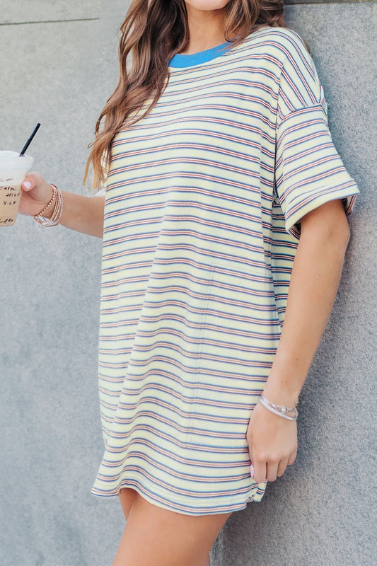 Striped Cotton T Shirt Dress Oversized Casual Mini