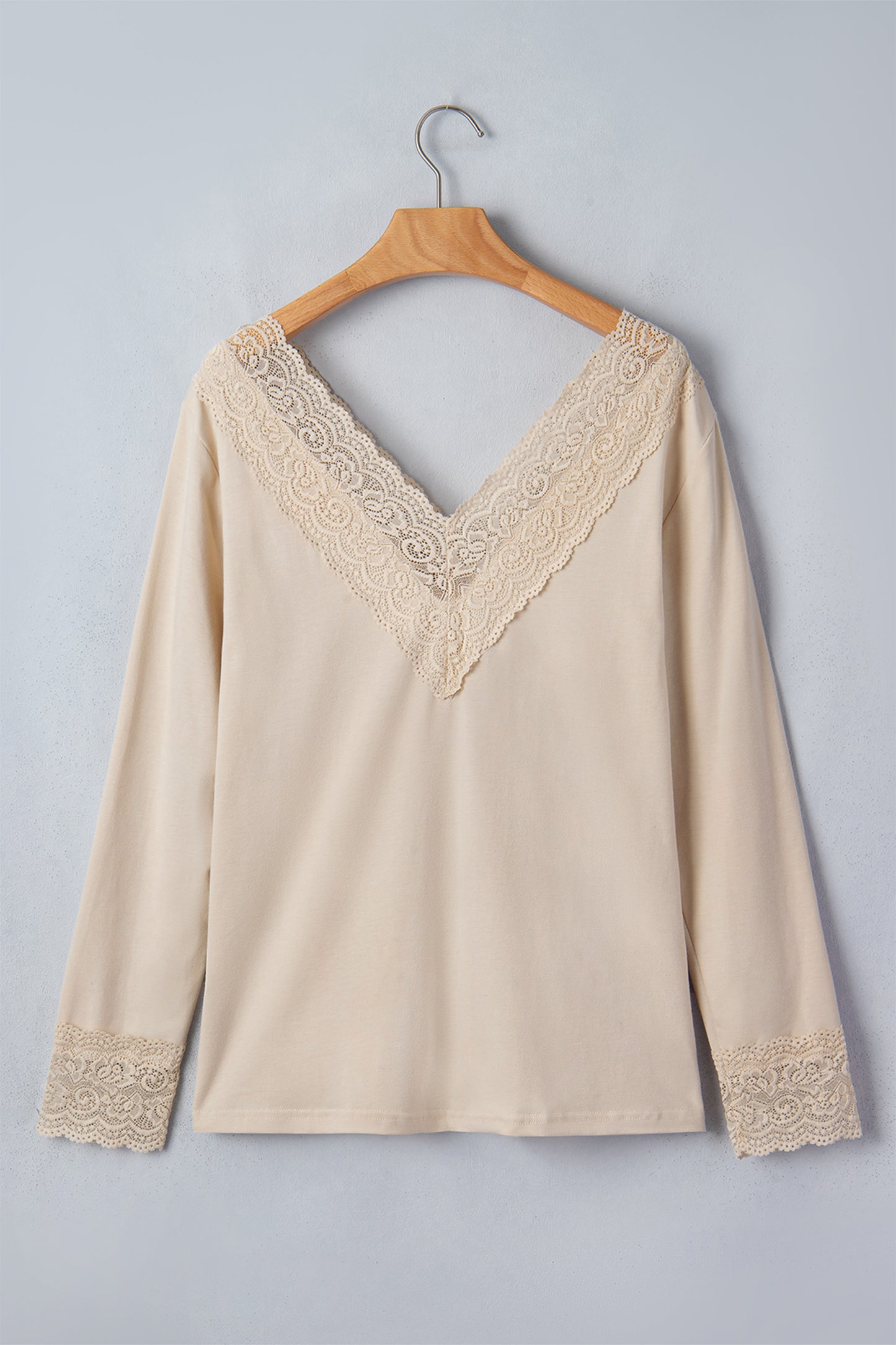 Solid Long Sleeve Top Casual Lace V Neck Boutique