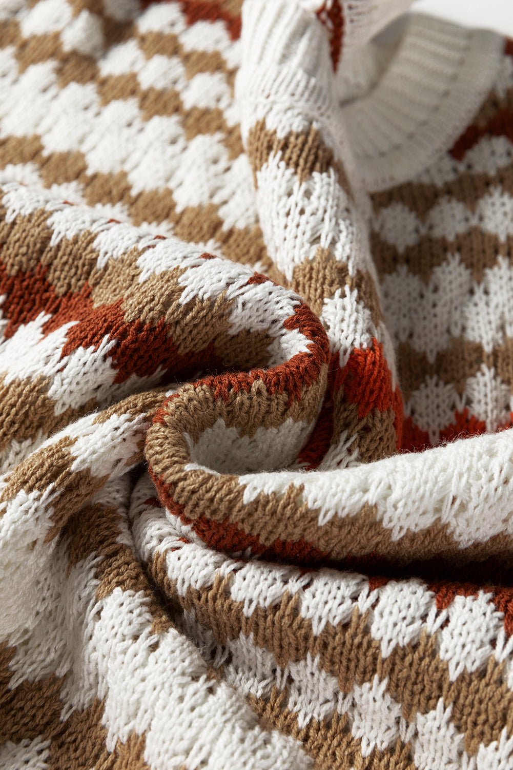 Khaki Stripe Eyelet Patterned Drop Shoulder Sweater