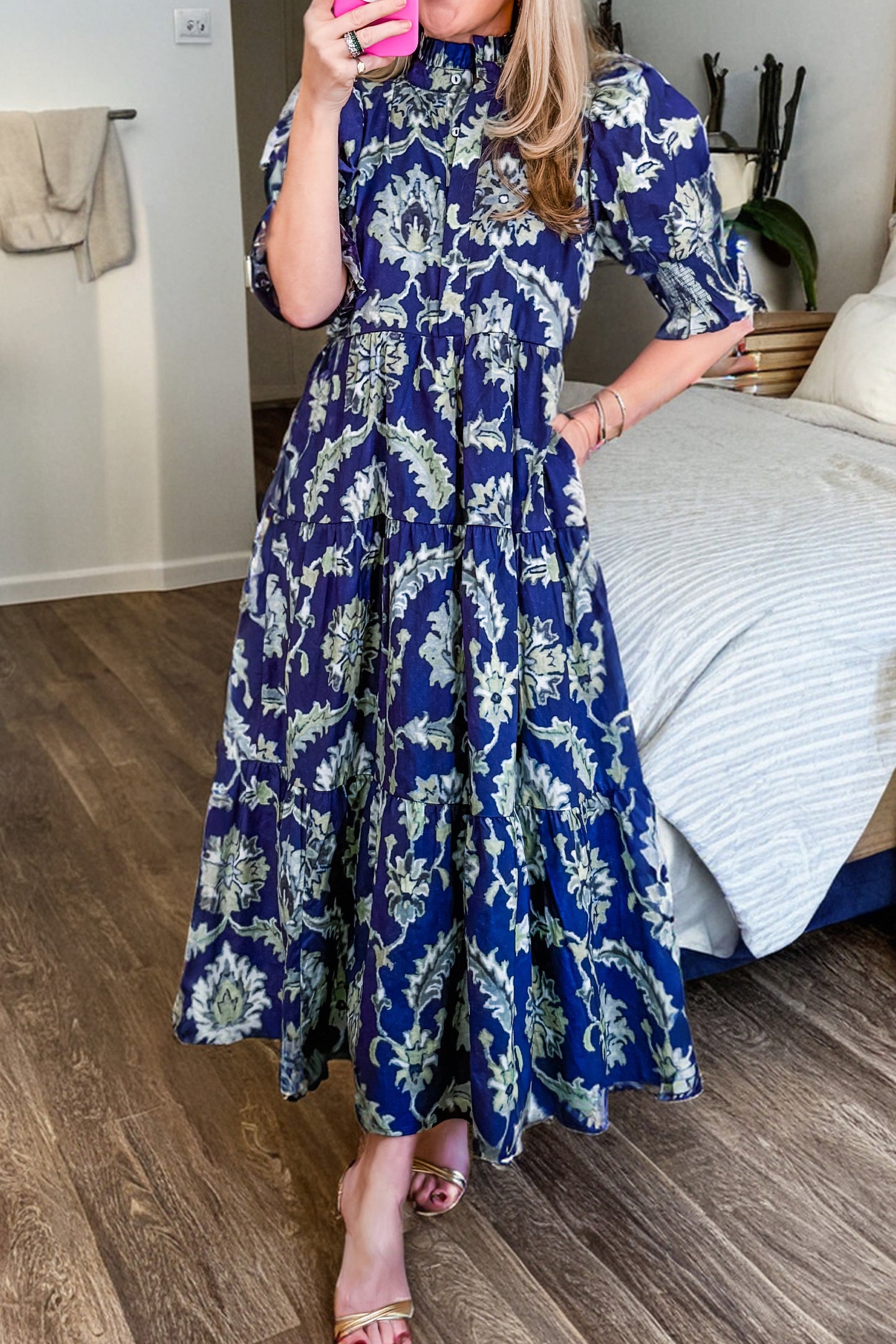 Floral Viscose Maxi Dress Boho Puff Sleeve Resort