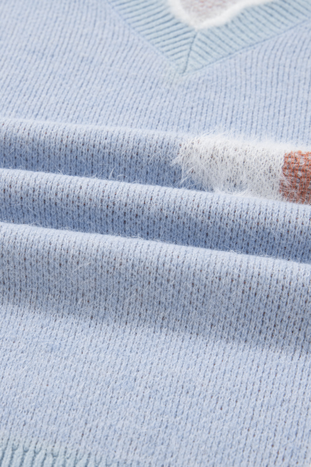 Gray Fuzzy Flower Scalloped V Neck Plus Sweater