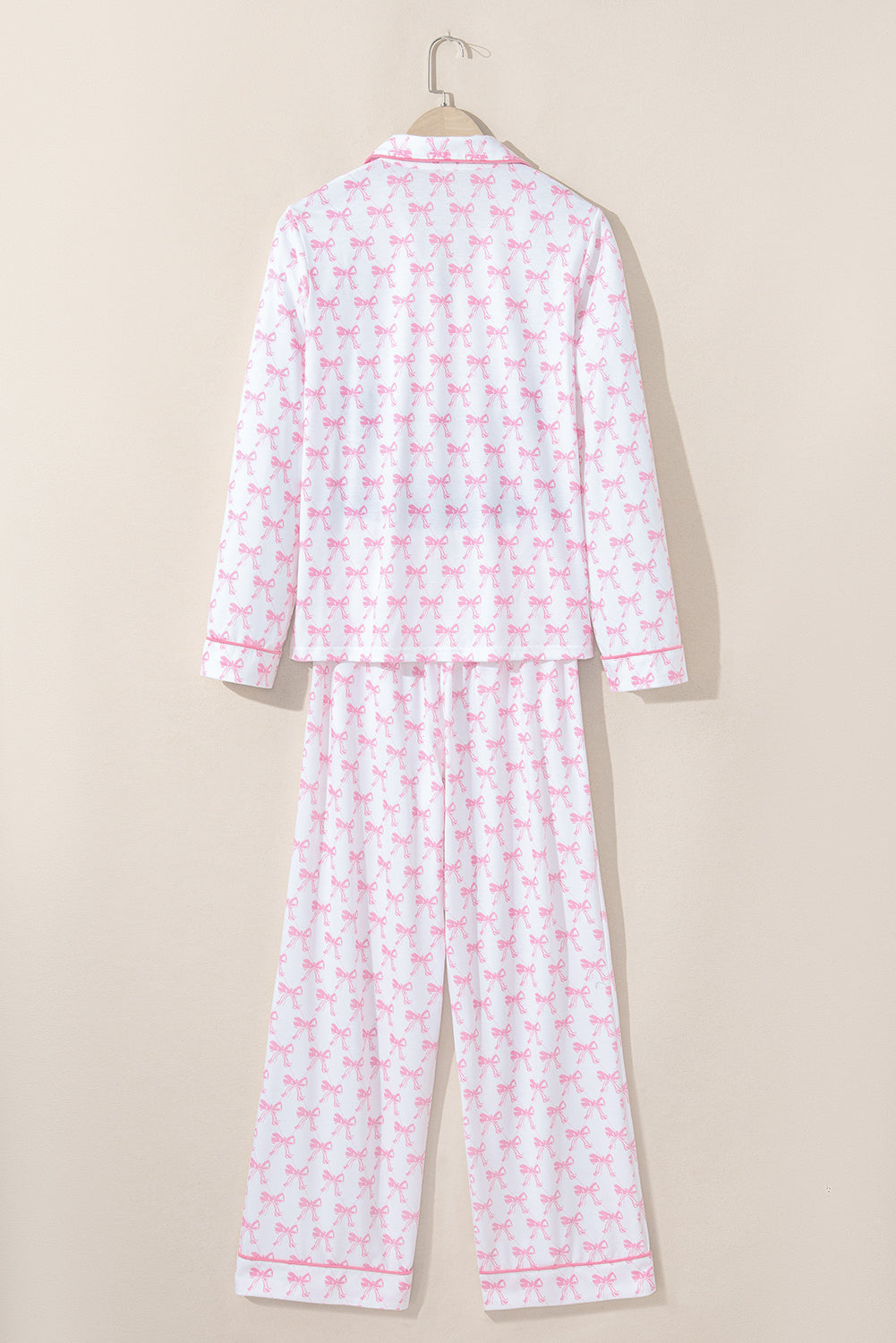 Sky Blue Bow Print Long Sleeve Shirt and Pants Soft Pajama Set