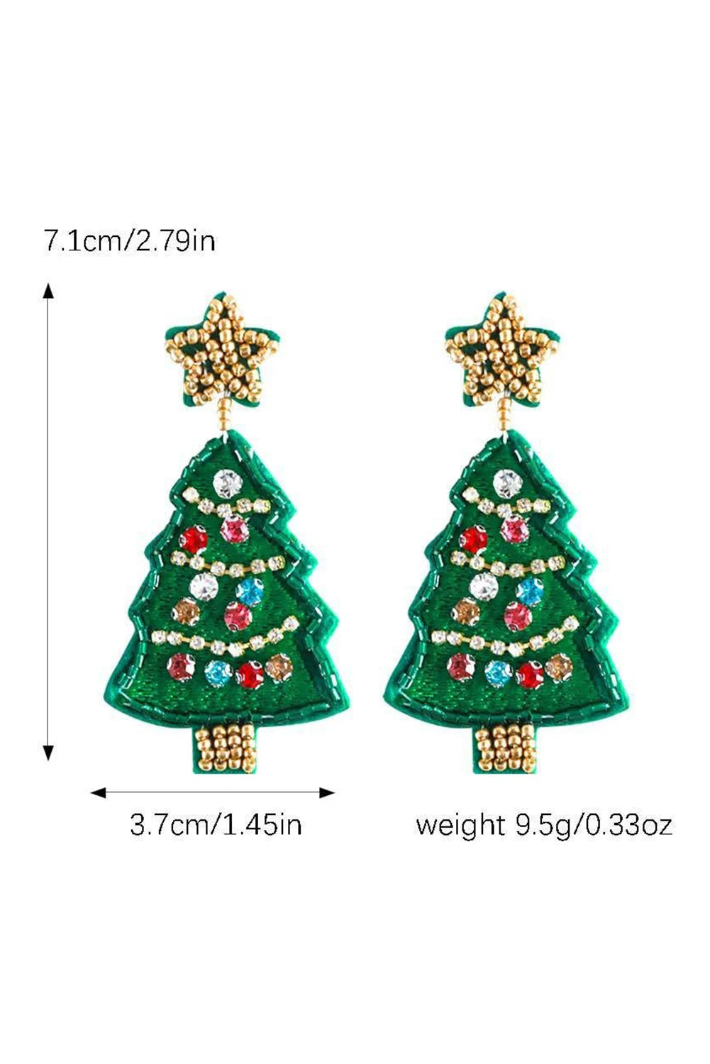 Dark Green Christmas Tree Rhinestone Star Beaded Earrings