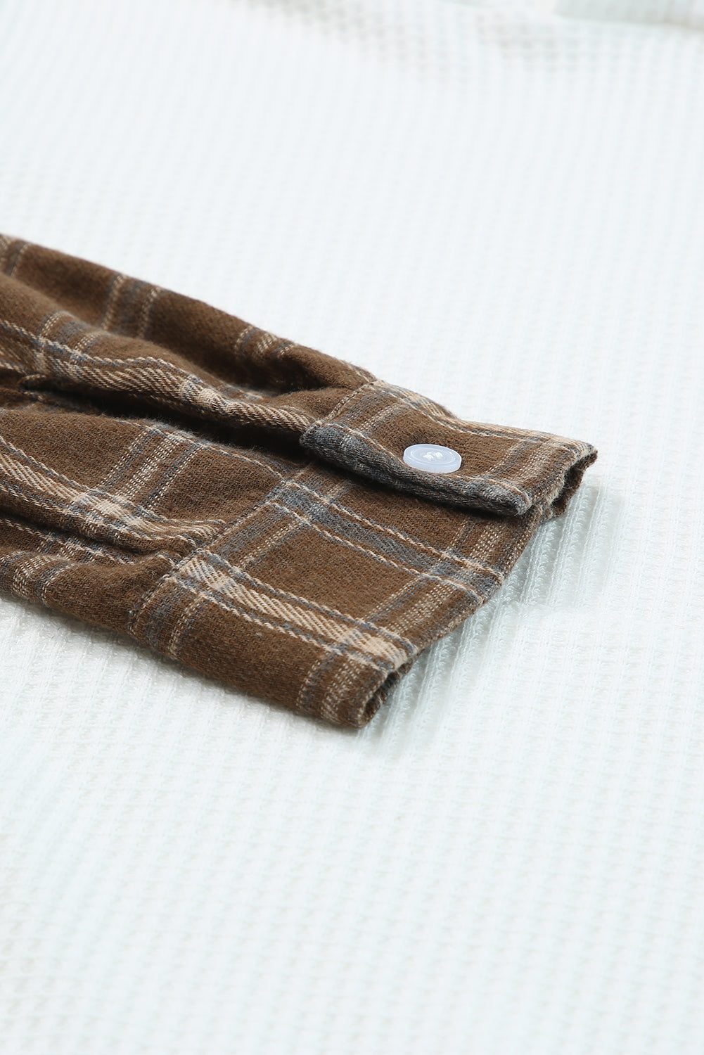 White Waffle Patch Plaid Sleeve Kangaroo Pocket Hoodie