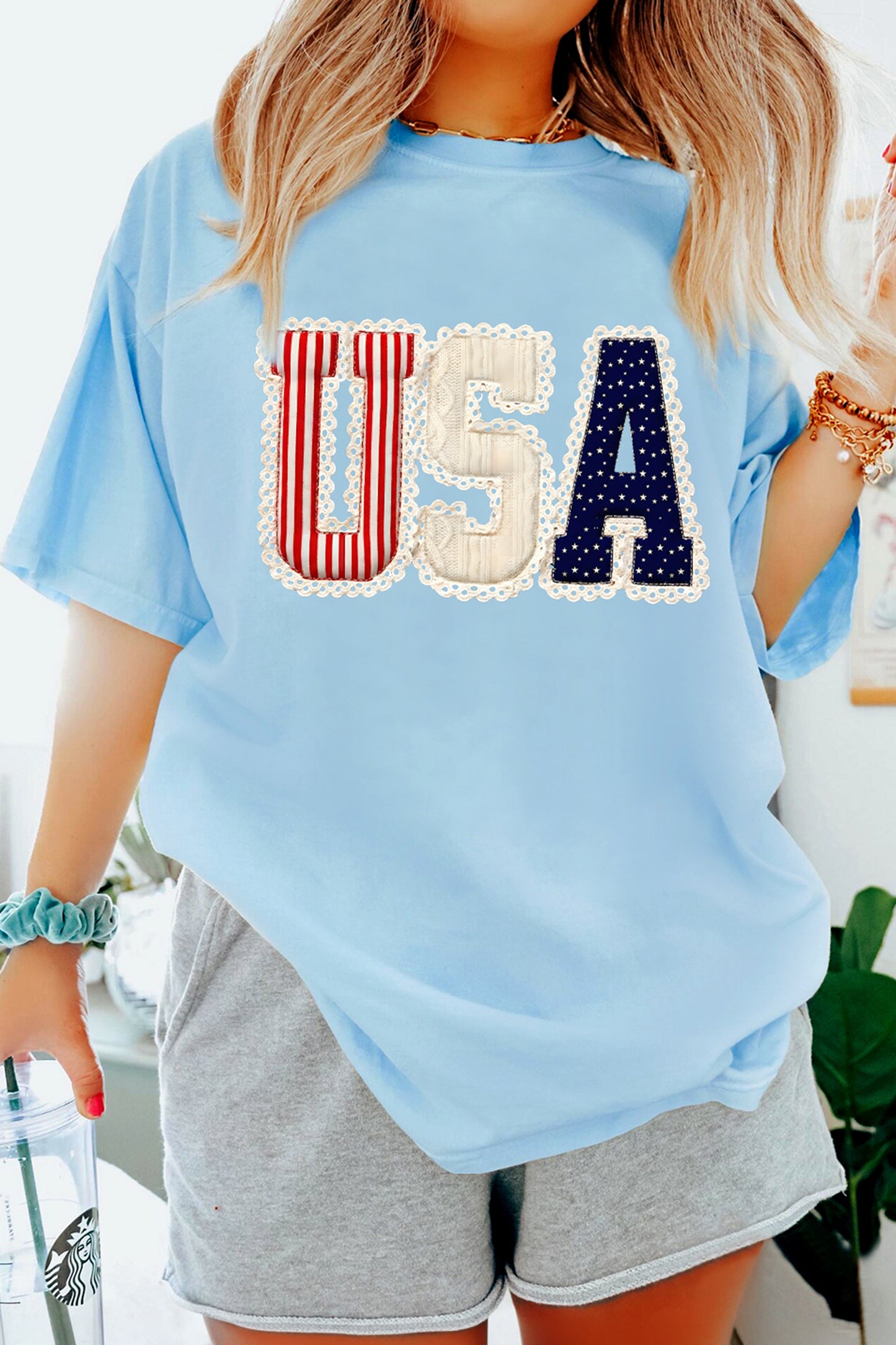 Slogan Graphic USA Patriotic Cotton Tee