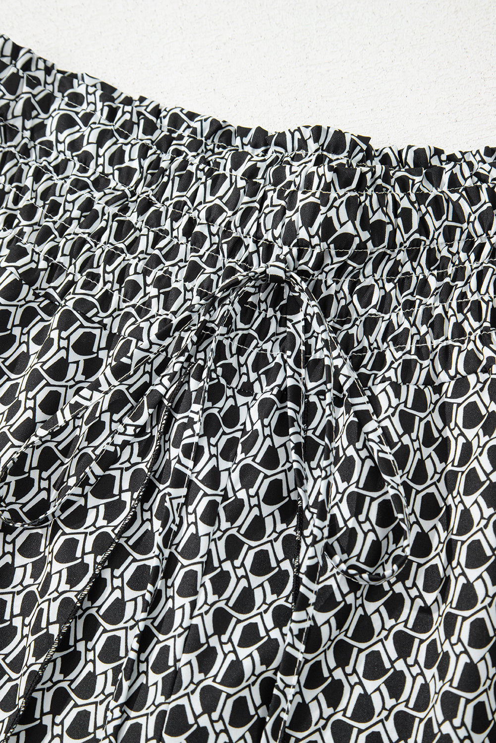 Bohemian Print Slit Wide Leg Smocked High Waist Pants